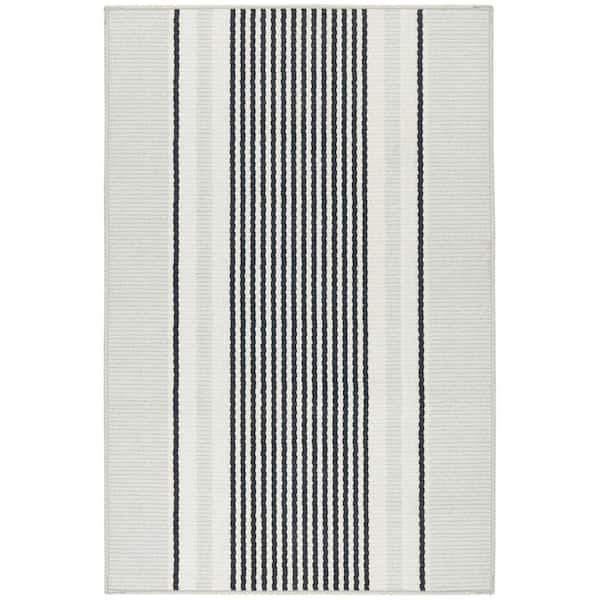 Gunner Stripe Machine Washable Grey 4 ft. x 6 ft. Indoor Area Rug