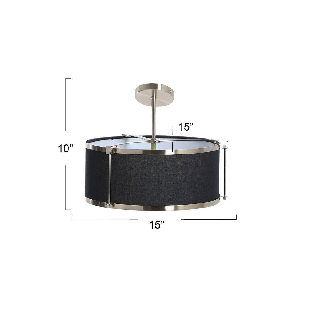 Harrison 15'' Black & Brushed Nickel Linen-Shade Ceiling Light