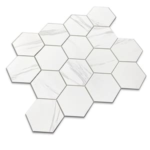 Lisbon Calacatta Honeycomb 10.82 in. x 12.8 in. 4 mm Stone Peel and Stick Backsplash Tile (6.38 sq. ft./8-Pack)