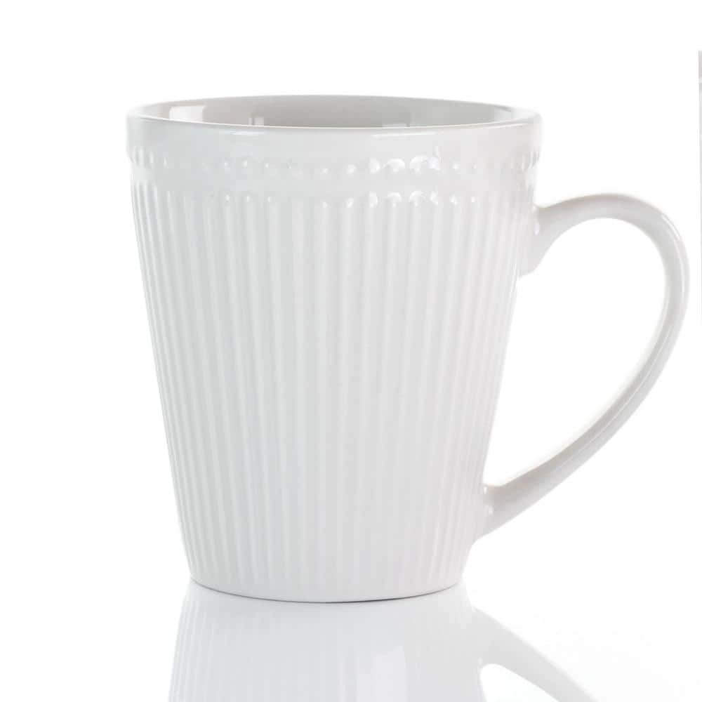 Madeline White Ridged Ceramic Mug Set, 12-Piece
