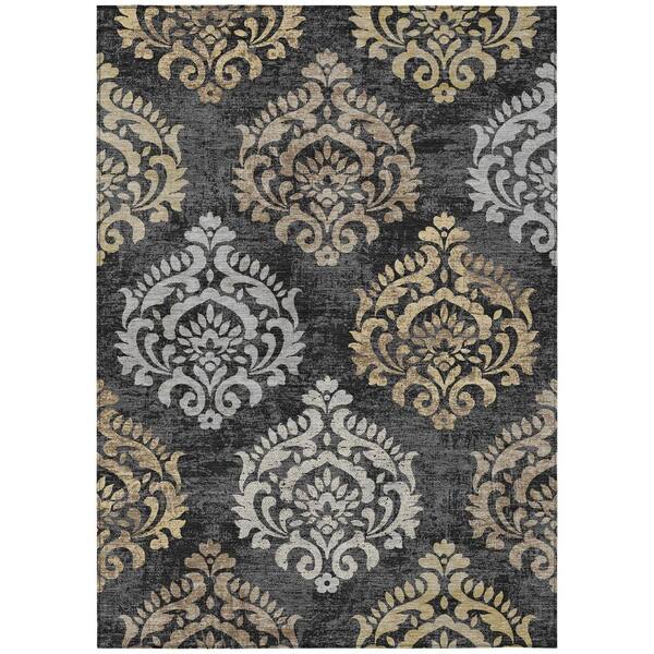 Chantille Machine Washable Indoor/Outdoor Abstract ACN3148 Black 8 ft. x 10 ft. Area Rug
