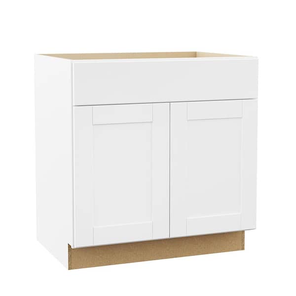 Shaker 33 in. W x 24 in. D x 34.5 in. H Assembled Sink Base Cabinet in Satin White