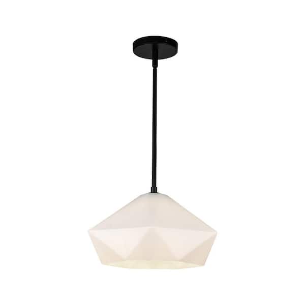 ALORA MOOD Krysta 14 in. 1 Light 60-Watt Matte Black/Opal Glass Pendant Light