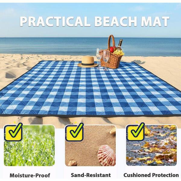 Cesicia 5 ft. x 6.6 ft. Blue Pongee Extra Large Picnic Blanket