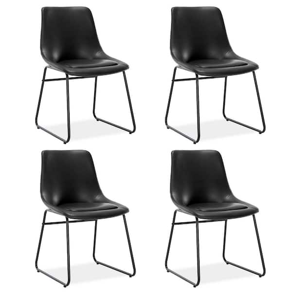 LUE BONA 31.89 in. Black Low Back Metal Frame Counter Height Bar Stool with Faux Leather Seat (Set of 4)