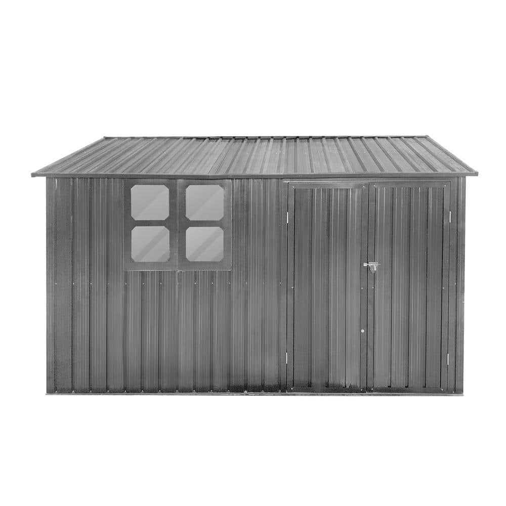 Huluwat Gray 8 ft. W x 10 ft. D Metal Outdoor Storage Shed with Double ...