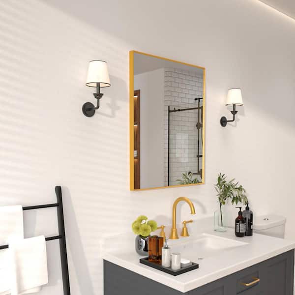 Aura 24 in. W x 30 in. H Rectangular Framed Wall Bathroom Vanity Mirror in Brushed Gold