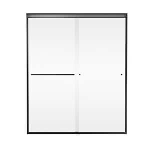 56 - 60 in. W x 70 in. H Double Sliding Semi Frameless Shower Door, 1/4 (6mm) Clear Easy-Clean Tempered Glass in Black