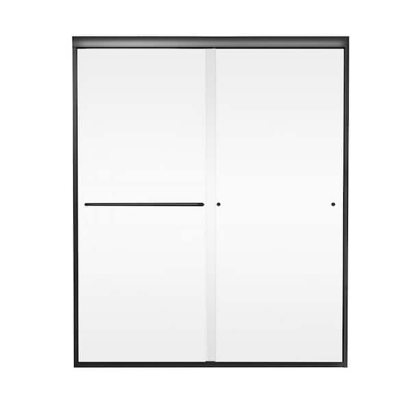 ANGELES HOME 56 - 60 in. W x 70 in. H Double Sliding Semi Frameless Shower Door, 1/4 (6mm) Clear Easy-Clean Tempered Glass in Black