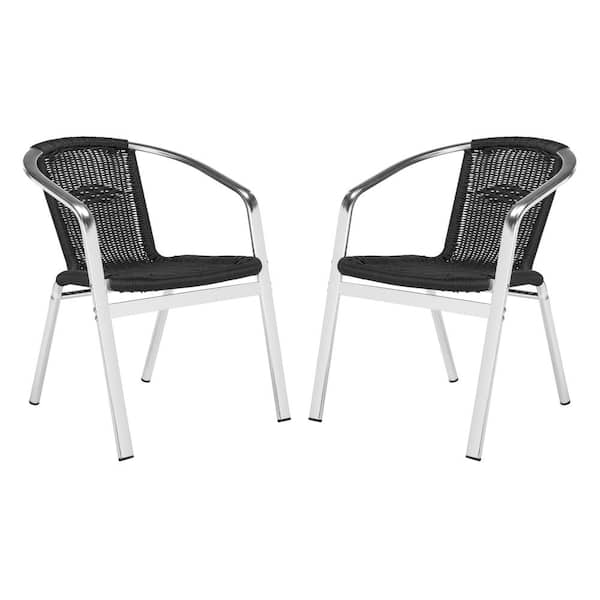 SAFAVIEH Wrangell Black Stackable Aluminum/Wicker Outdoor Dining Chair (2-Pack)
