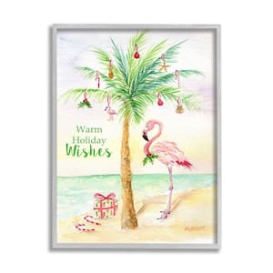 "Tropical Flamingo Christmas Palm Tree" by Melissa Hyatt LLC Framed Abstract Texturized Art Print 11 in. x 14 in.