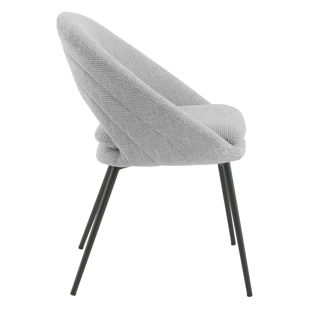 Gray Upholstered Scoop Back Side Chair with Black Legs