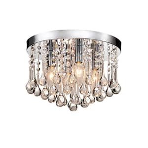 Blanca 11.8 in. 4Light Crystal Drops Chrome Flush Mount with No Bulbs Included