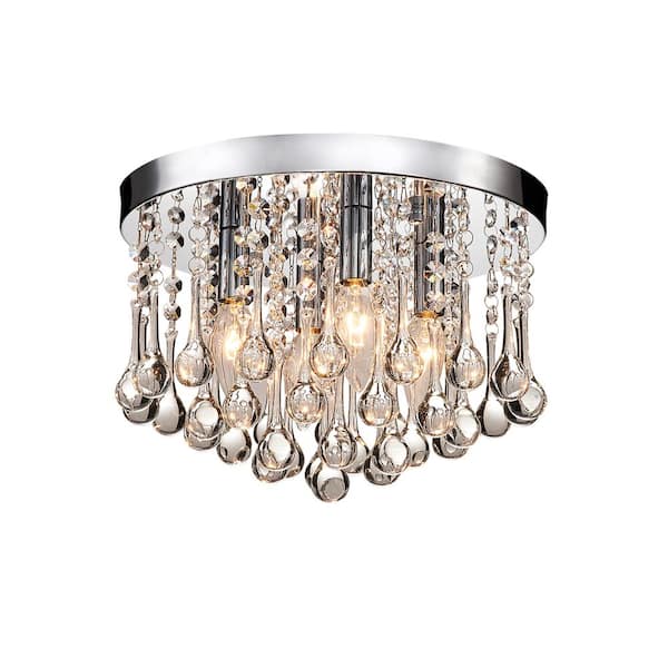 Lin Crystal  Jojospring Blanca 11.8 in. 4Light Crystal Drops Chrome Flush
