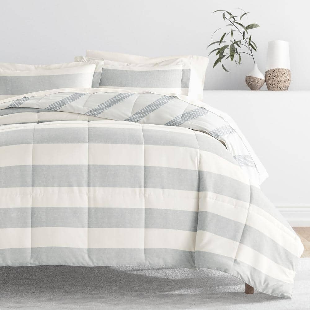 Twin Gray and White Microfiber Bedding Set with Distressed Stripe Pattern