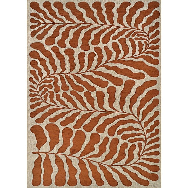 Castille Fiore Terra-Cotta 5 ft. x 8 ft. Floral Indoor/Outdoor Area Rug