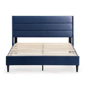 Amelia Upholstered Navy Queen Bed with Horizontal Channels