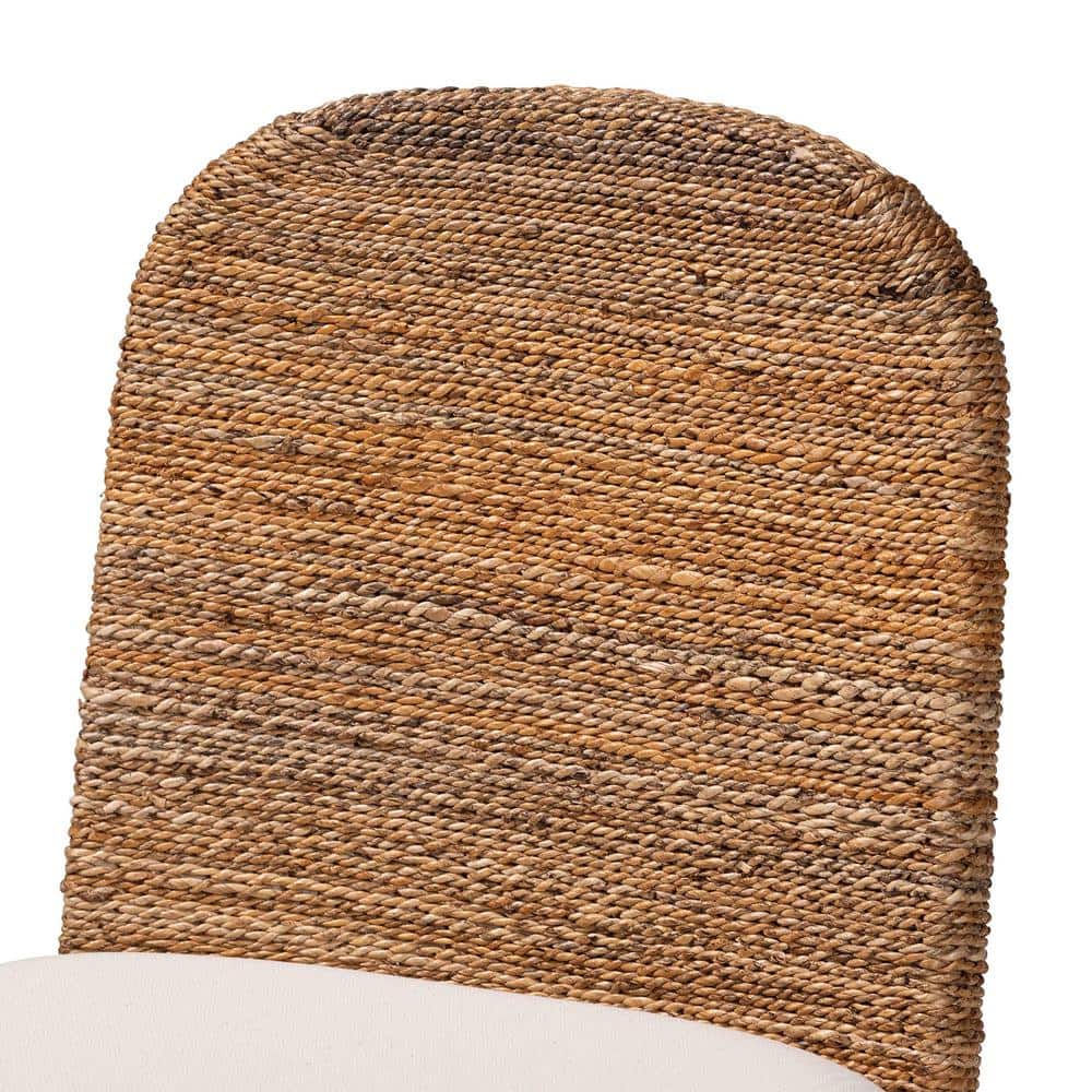 Nadim Natural Seagrass and Acacia Wood Upholstered Side Chair Set