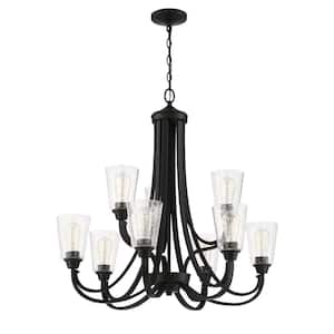 Grace 9-Light Espresso Finish with Seeded Glass Transitional Chandelier for Kitchen/Dining/Foyer, No Bulbs Included