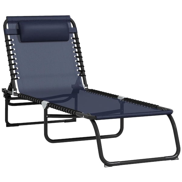 Sudzendf Dark Blue 4-Position Steel Outdoor Lounge Chair, Patio Sun Tanning Chair with Pillow