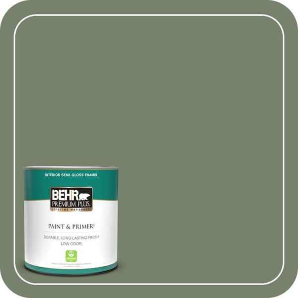 BEHR PREMIUM PLUS 1 qt. #MQ6-16 Gazebo Green Semi-Gloss Enamel Low Odor Interior Paint & Primer
