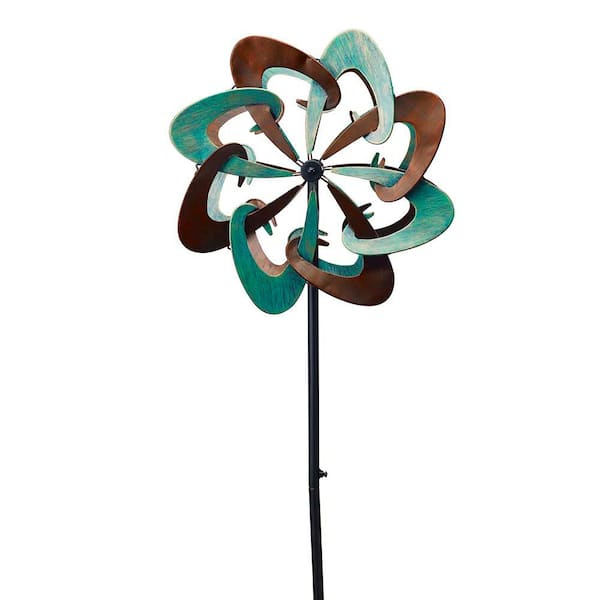 Southern Patio 36 in. H Pinwheel Dual Kinetic Wind Spinner Yard Stake, Teal and Copper