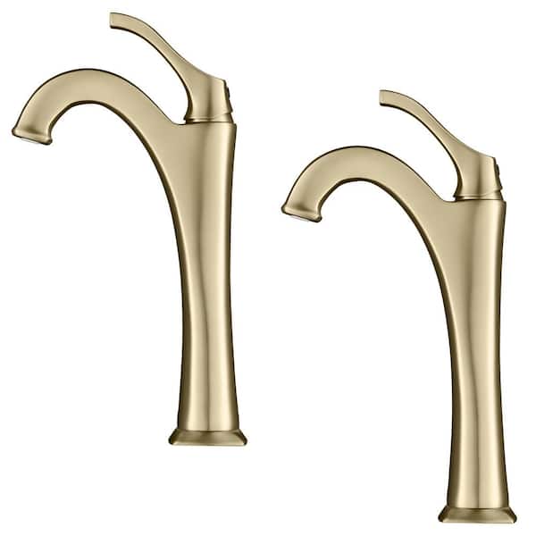 KRAUS Arlo Single Handle Vessel Sink Faucet with Pop-Up Drain in Brushed Gold (2-Pack)