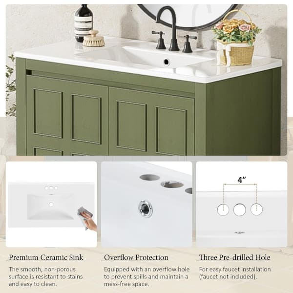 ルビ Virubi 36 in. W Single Sink Bath Vanity in Olive Green with