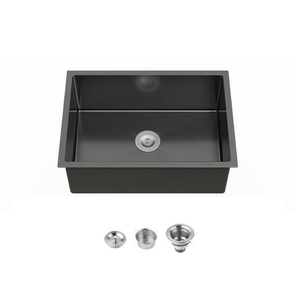 TMS 27 in. L x 19 in. W Black Drop-in Single Bowl Stainless Steel Kitchen Sink with Strainers