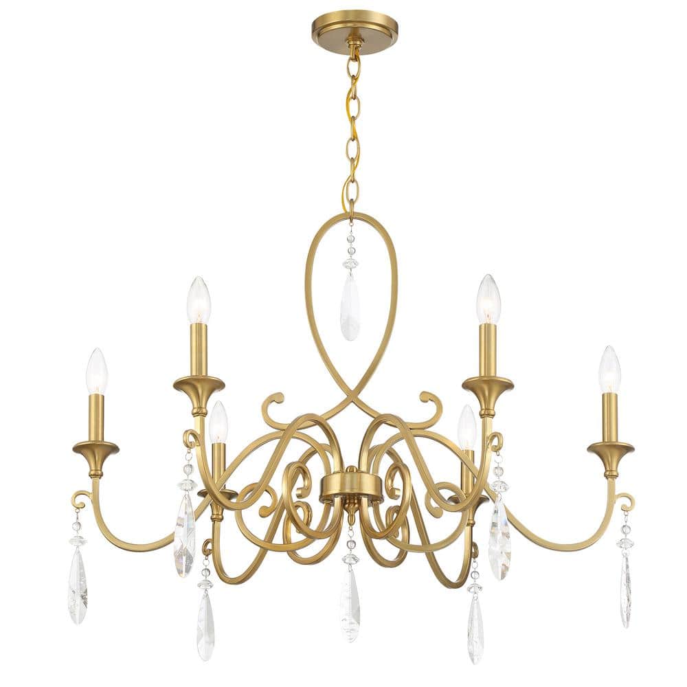 Fairchild Warm Brass 6-Light Chandelier with Crystal Drops