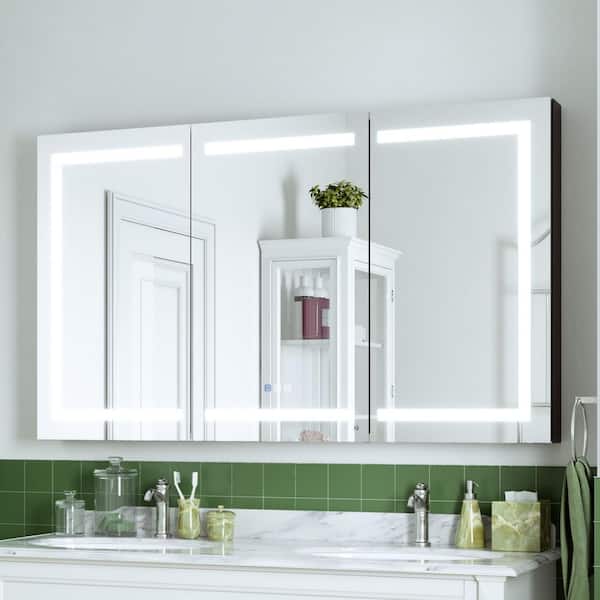 60 in. W x 36 in. H Rectangular Aluminum Dimmable LED Lighted Fogless Bathroom Medicine Cabinet with Mirror and Clock