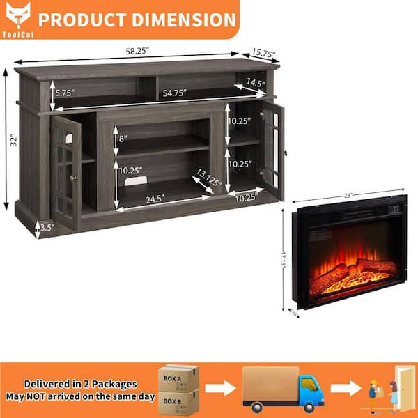 ToolCat 58.25 in. Freestanding Electric Fireplace TV Stand with 23