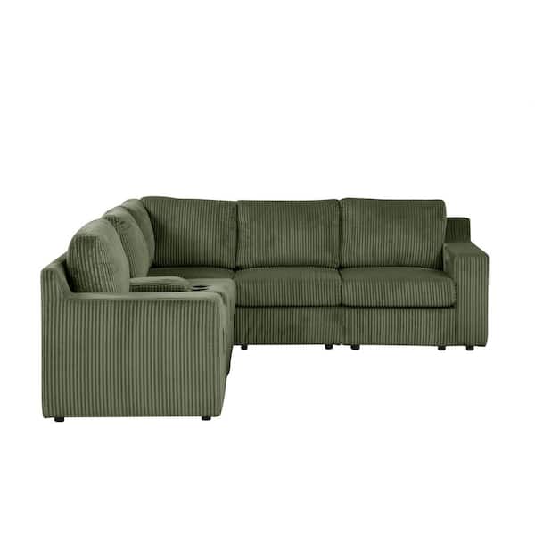 Sagewood 105 in. W Square Arm 8-Piece Corduroy Reversible Sectional Sofa in. Green