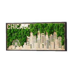 Chicago Moss City Silhouette Metal Framed Wall Art, Green