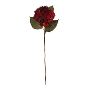 32 in. Hydrangea Artificial Flower (Set of 6), Burgundy