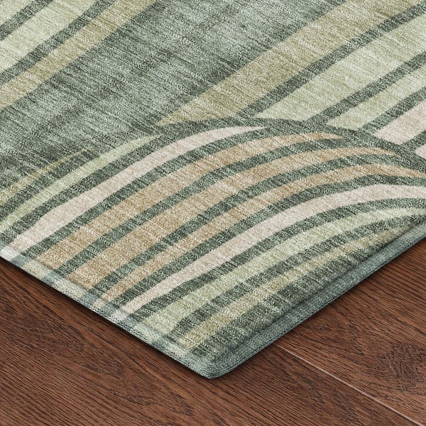 Mayfield Premium Machine Washable Abstract AMF2546 Basil 5 ft. x 7 ft. 6 in. Area Rug