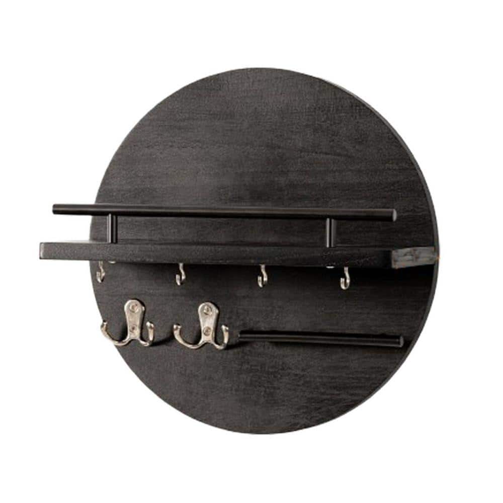 12.4 in. W x 4.9 in. D Black Key Holder with Hooks Decorative Wall