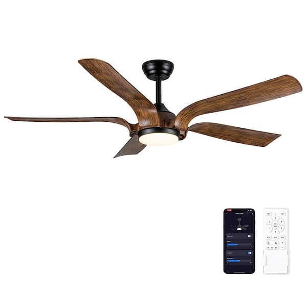 Sevenine Splenda 56 in. Smart Indoor Matte Black Farmhouse Ceiling Fan with Light and Remote Control