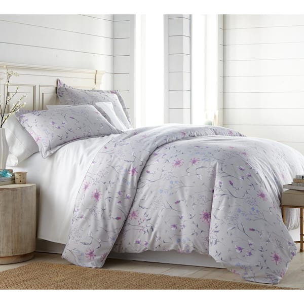 SOUTHSHORE FINE LINENS Secret Meadow Floral 3-Piece Grey Full/Queen Microfiber Duvet Cover Set