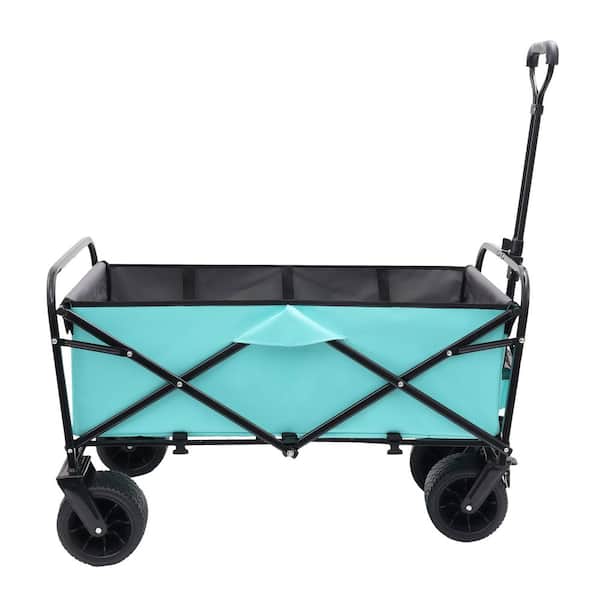 NEW 8 cu. ft. Steel Blue Collapsible Wagon Cart, Garden Cart-440 lbs. Capacity with Strapping System, Plastic Liner