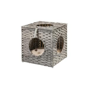 Gray Rattan Cat Litte Cat Bed with Rattan Ball and Cushion