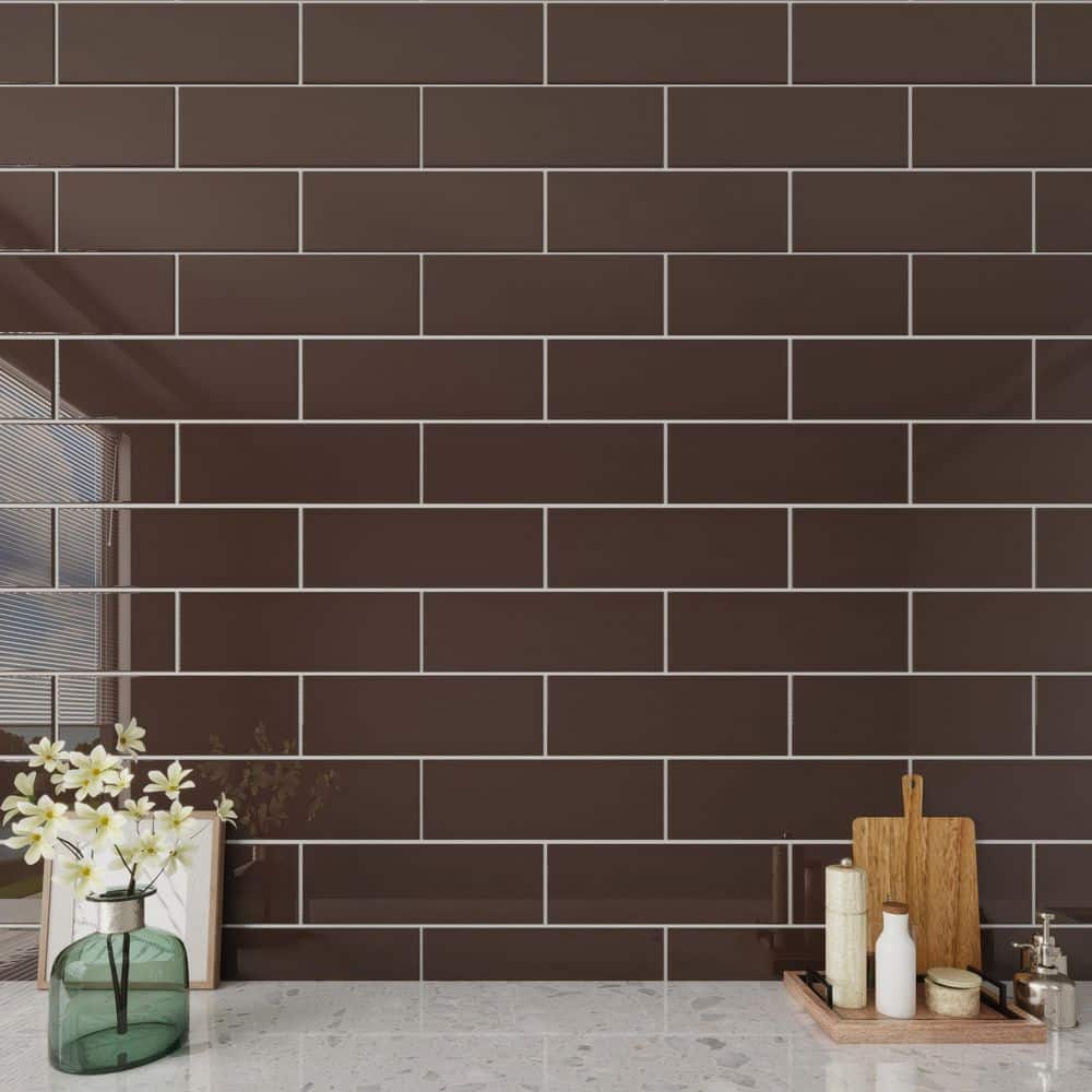 Classic Brown 4" x 12" Glass Subway Wall Tile