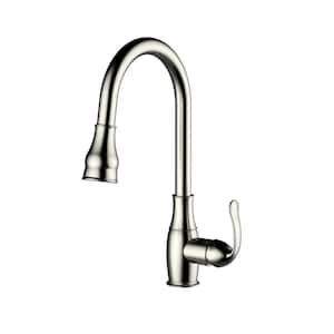 Caryl Single Handle Deck Mount Gooseneck Pull Down Spray Kitchen Faucet with Metal Lever Handle 4 in Brushed Nickel