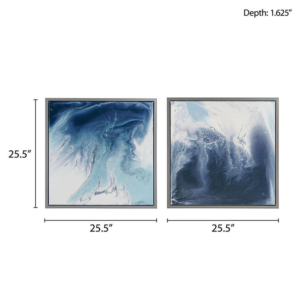 Blue Lagoon Abstract Gel Coat Canvas Wall Art Set with Silver Frame
