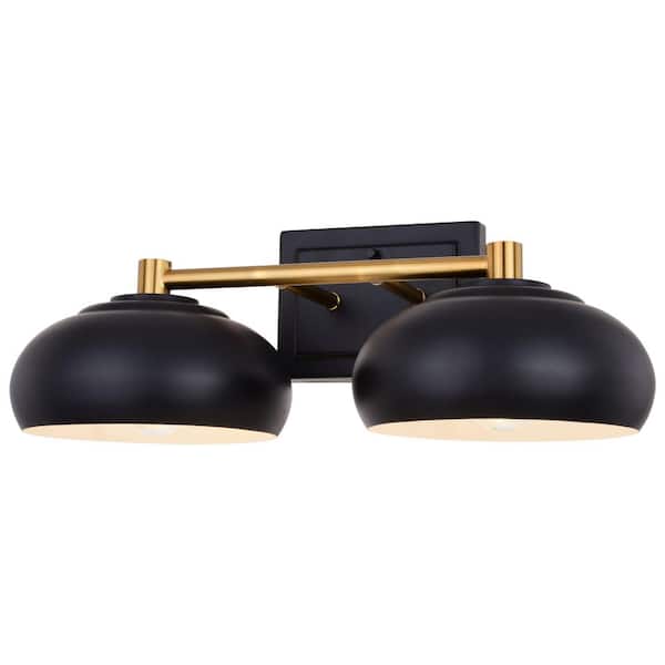 Belmont 18.5 in. W 2-Light Matte Black and Satin Brass Vanity Light Fixture Contemporary Metal Bathroom Wall Lighting