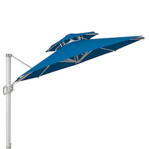 12 ft. 2-Tier Aluminum Round Cantilever Offset Umbrella Patio Umbrella 360 Rotation Royal Blue