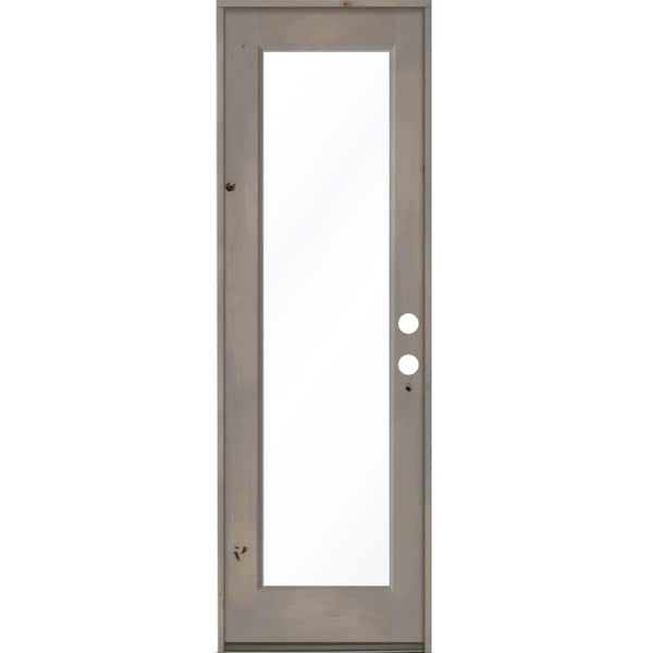 Krosswood Doors 30 in. x 96 in. Rustic Knotty Alder Full-Lite Left-Hand/Inswing Clear Glass Grey Stain Single Wood Prehung Front Door