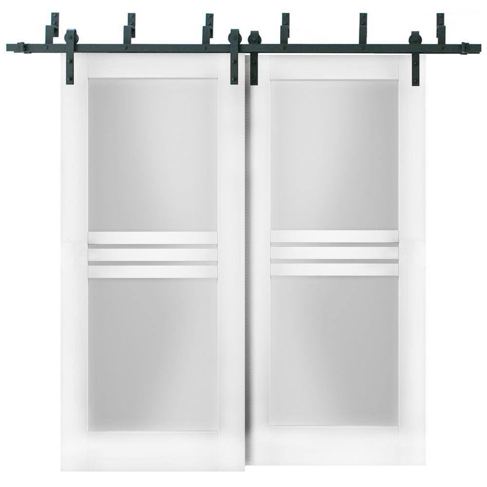 56 in. x 80 in. 2 Panel Frosted Glass White Solid MDF Sliding Barn Door with Hardware Kit price history on PriceWatchPro