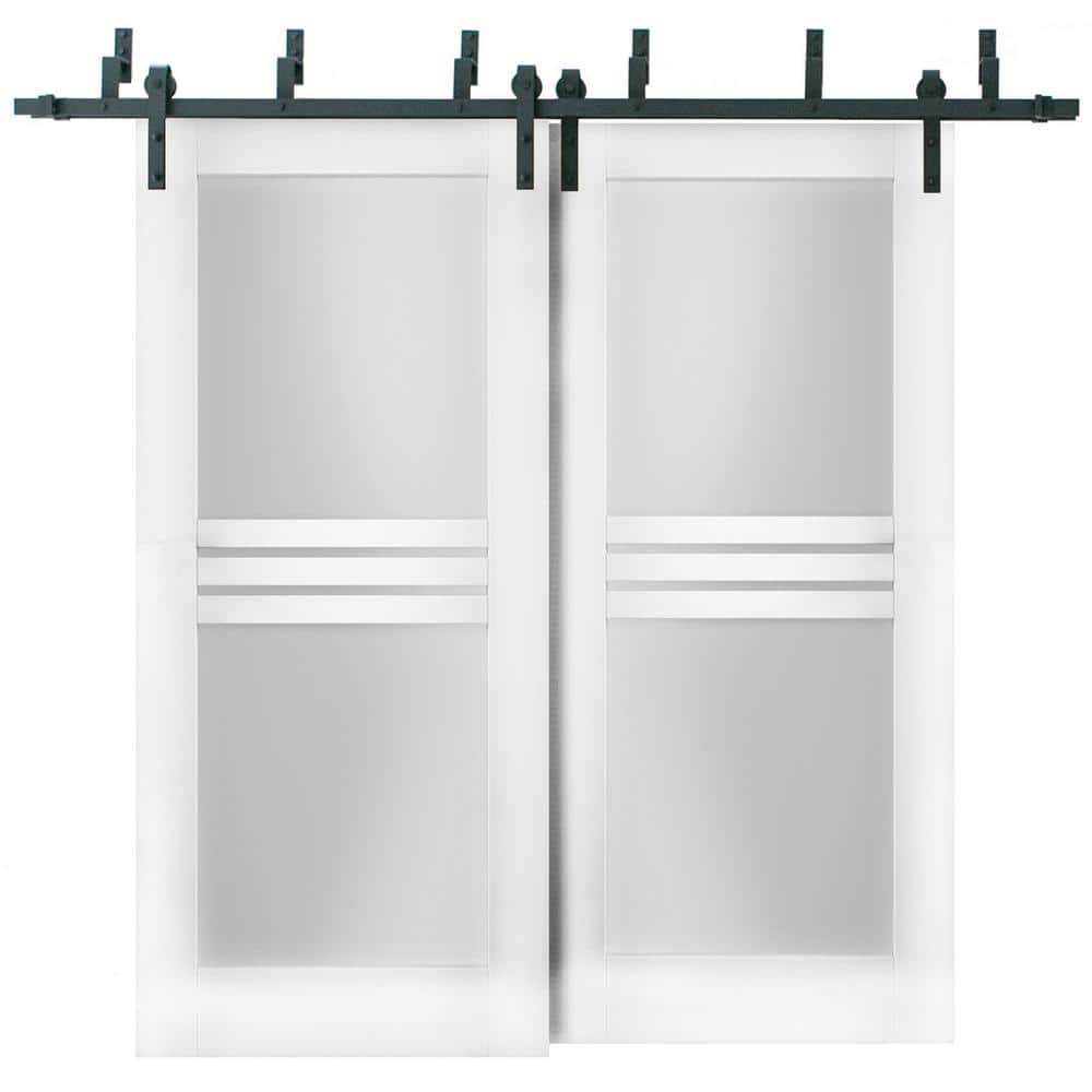 60 in. x 96 in. 2 Panel Frosted Glass White Solid MDF Sliding Barn Door with Hardware Kit price history on PriceWatchPro