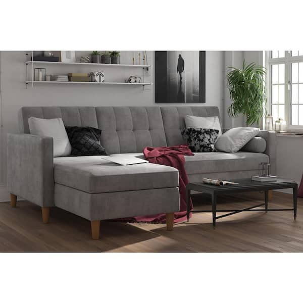 DHP Hanna Light Gray Chenille Storage Futon/Sectional